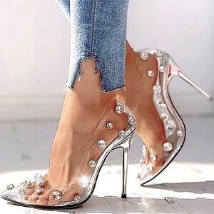 Rivet Transparent Studded Stilettos